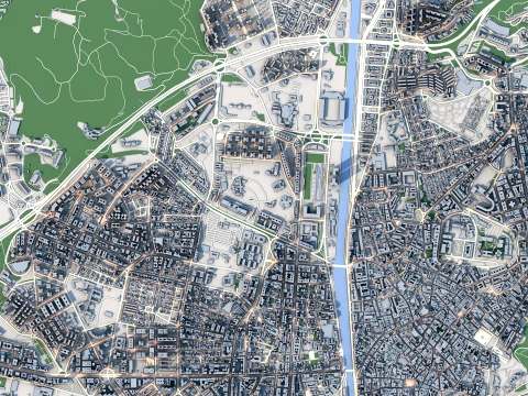Cityscape Malaga Spain Map 3D Model