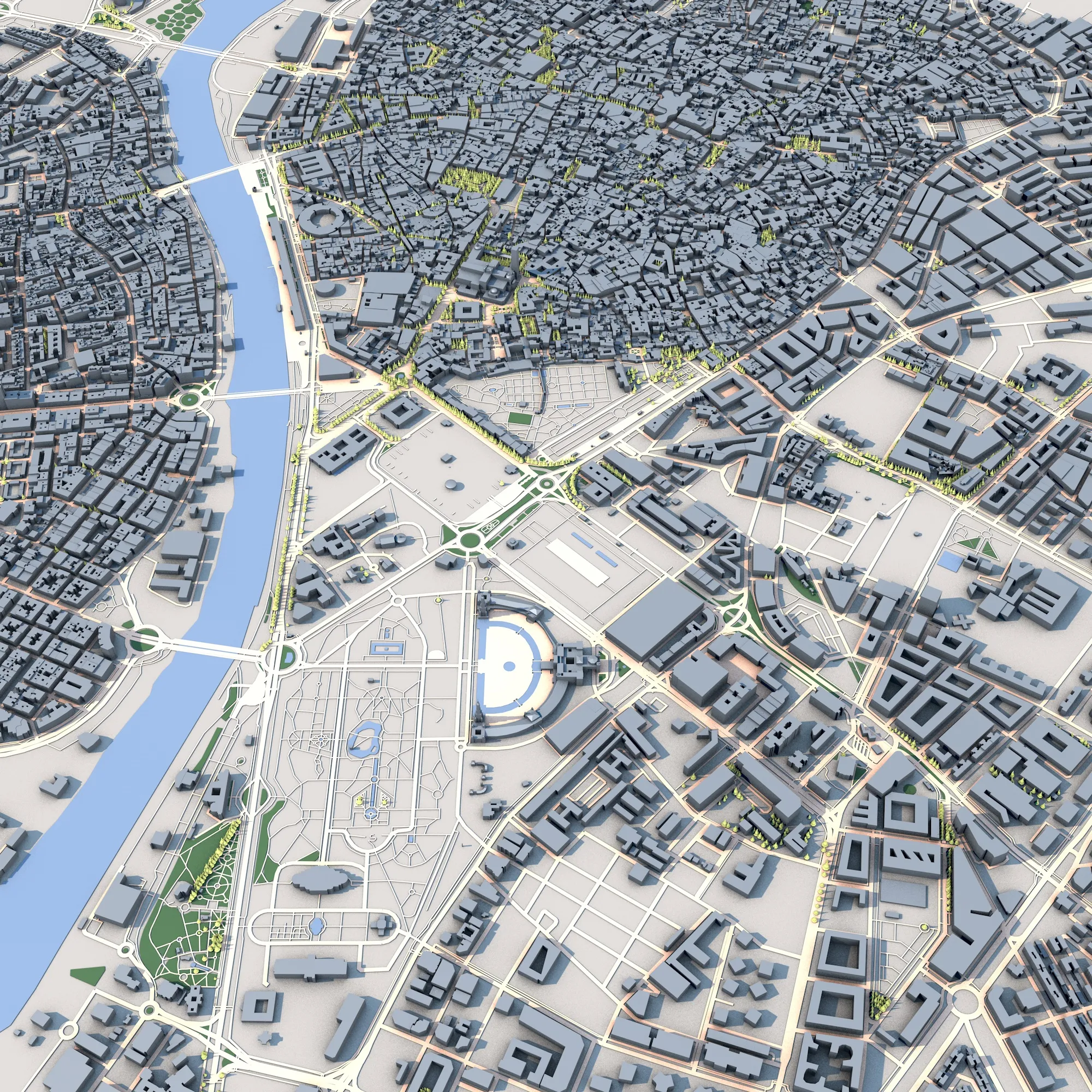 Cityscape Seville Spain Map 3D Model .c4d .max .obj .3ds .fbx .stl .blend 