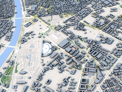 Cityscape Seville Spain Map 3D Model