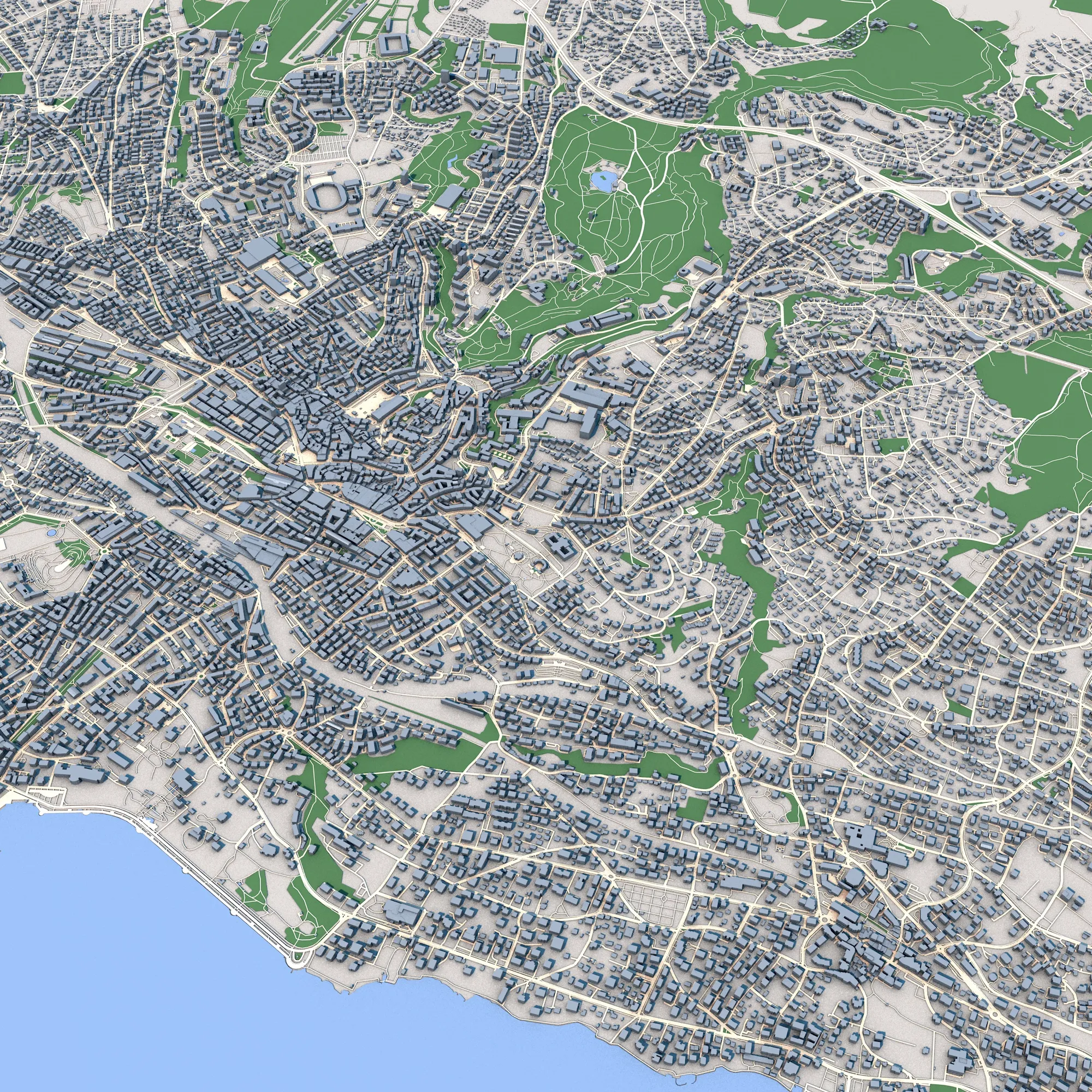 Cityscape Lausanne Switzerland Map 3D Model .c4d .max .obj .3ds .fbx .stl .blend 