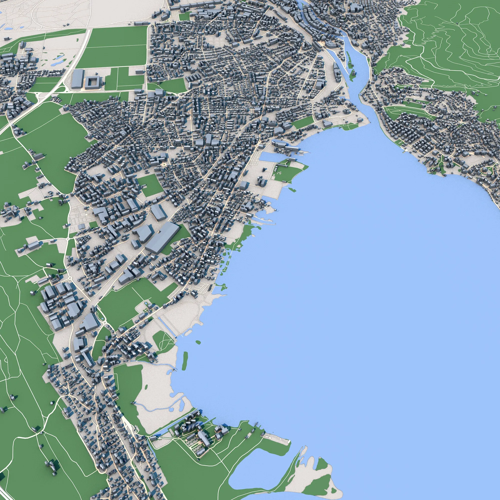 都市景観トゥーンタウンスイス地図 3Dモデル .c4d .max .obj .3ds .fbx .stl .blend 
