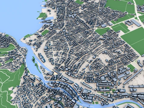 都市景観トゥーンタウンスイス地図 3Dモデル