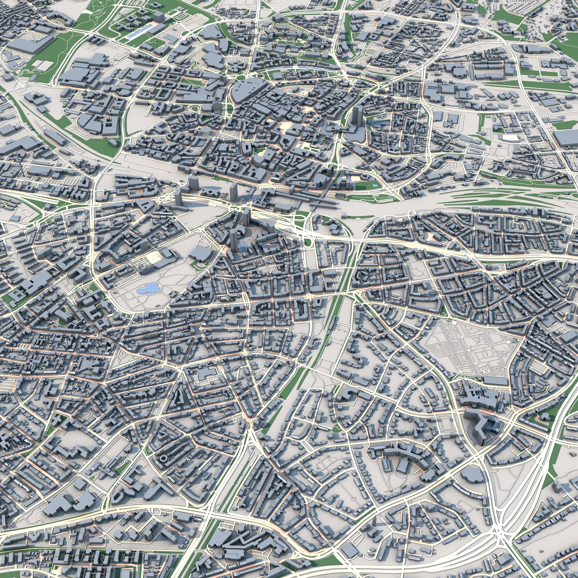 Cityscape Essen Germany Map 3D Model .c4d .max .obj .3ds .fbx .stl .blend 