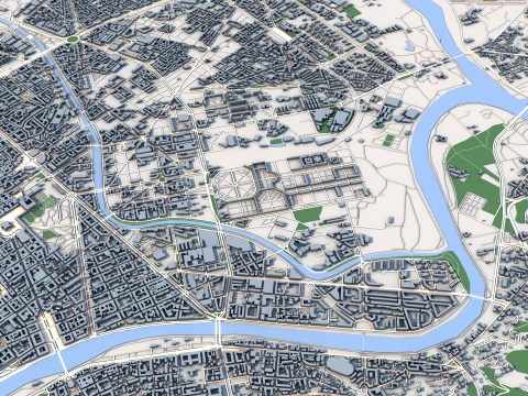 Cityscape Turin Italy Map 3D Model
