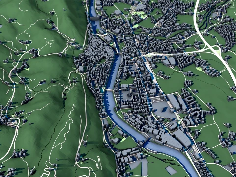 Paisaje Urbano Hallein Austria Mapa Modelo 3D