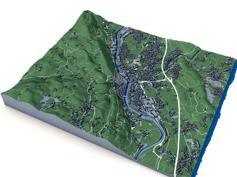 Cityscape Hallein Austria Map 3D Model