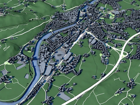 Cityscape Hallein Austria Map 3D Model