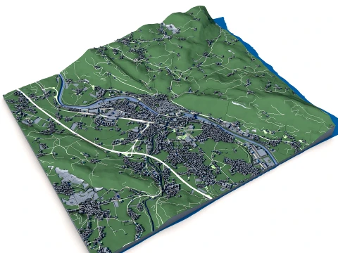 Cityscape Hallein Austria Map 3D Model