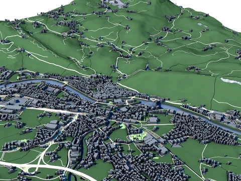 Cityscape Hallein Austria Map 3D Model