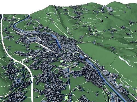 Cityscape Hallein Austria Map 3D Model