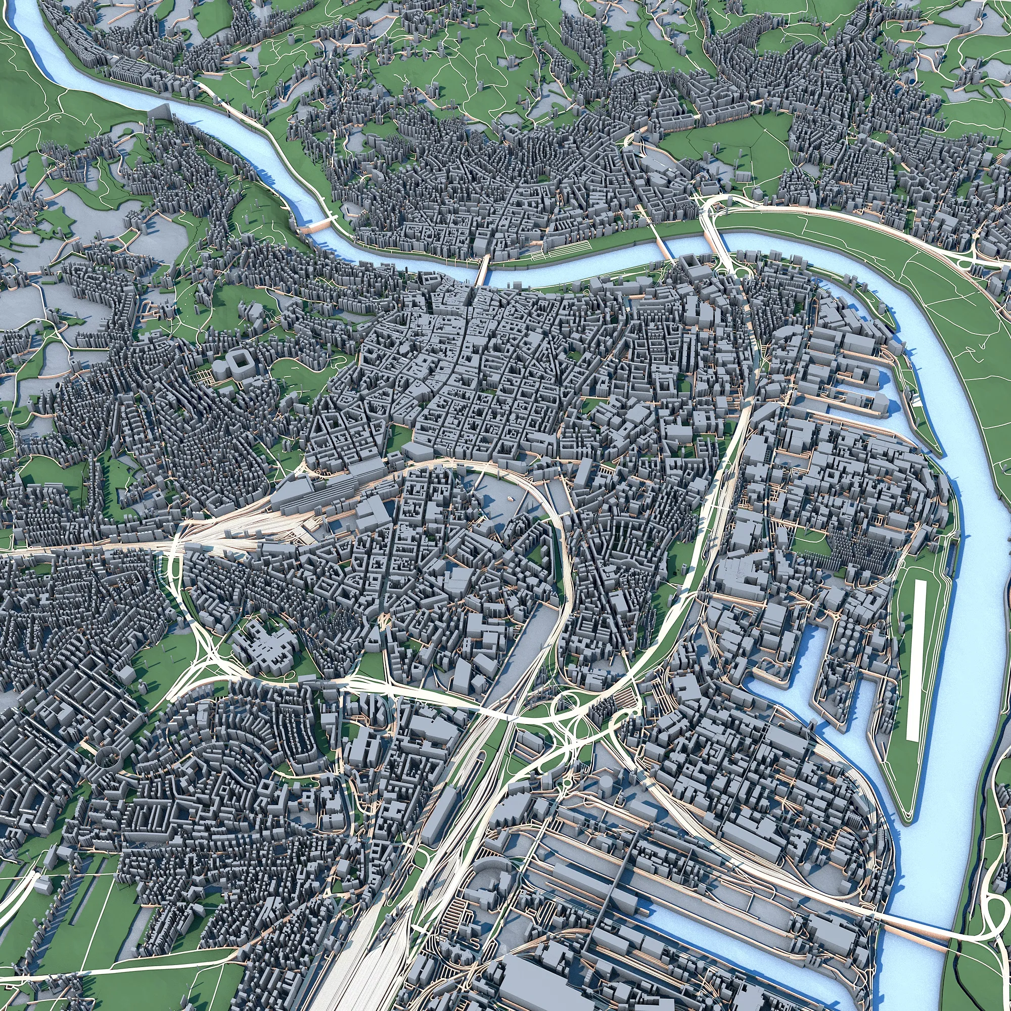 Cityscape Linz Austria Map 3D Model .c4d .max .obj .3ds .fbx .stl .blend 