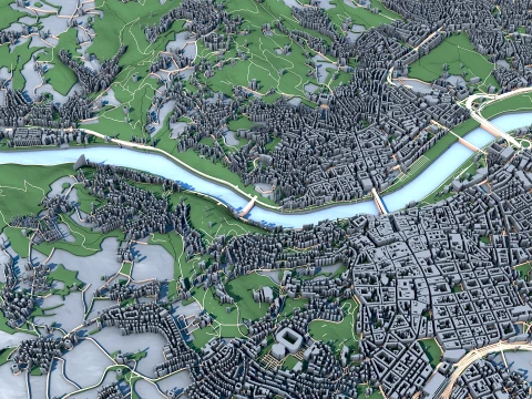 Cityscape Linz Austria Map 3D Model