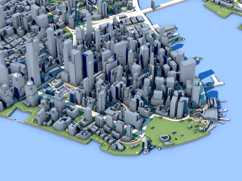 Paisaje Urbano Isla De Manhattan Nueva York Estados Unidos Mapa Modelo 3D