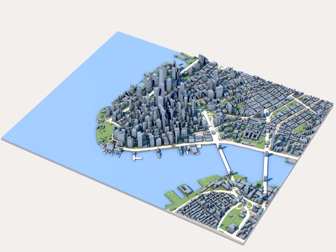 Cityscape Manhattan Island New York United States Map 3D Model