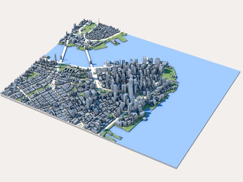 Cityscape Manhattan Island New York United States Map 3D Model