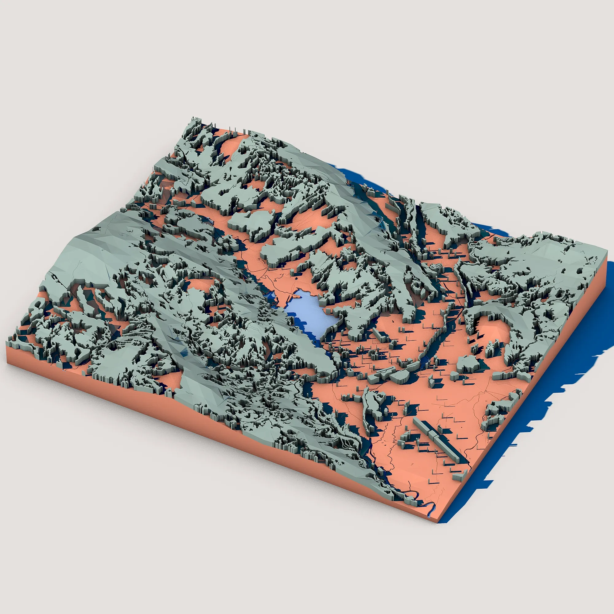 Low Poly Terrain Map with Hills and Rivers 3D Model .c4d .max .obj .3ds .fbx .stl .blend 