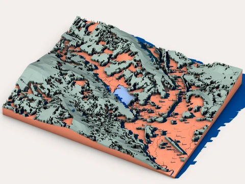 Low Poly Terrain Map with Hills and Rivers 3D Model