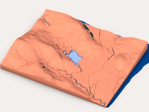 Low Poly Terrain Map with Hills and Rivers 3D Model