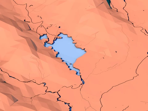 Low Poly Terrain Map with Hills and Rivers 3D Model