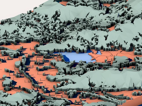 Low Poly Terrain Map with Hills and Rivers 3D Model