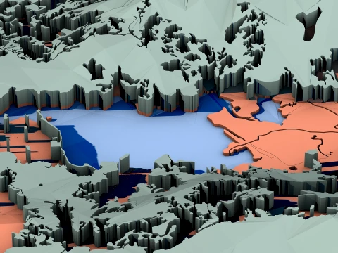 Low Poly Terrain Map with Hills and Rivers 3D Model