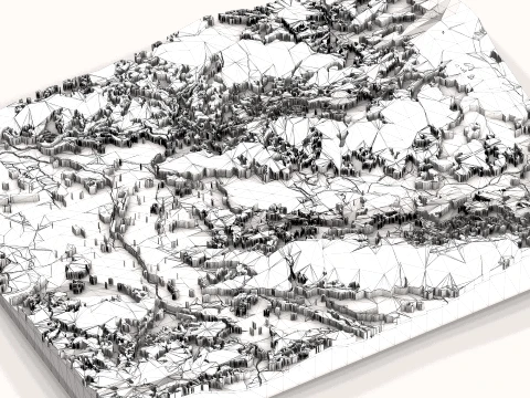 Low Poly Terrain Map with Hills and Rivers 3D Model