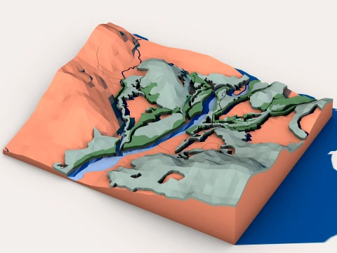 Low Poly Nature Landscape Diorama 3D Model