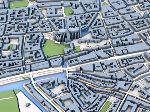 Amiens Cathedral France Map 3D Model