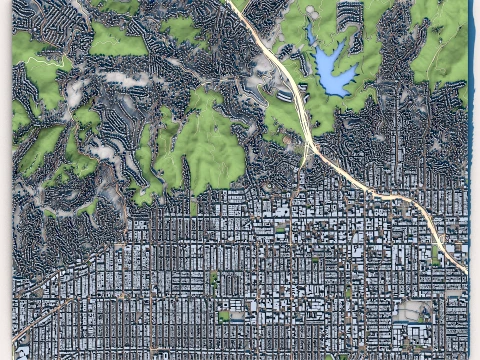Hollywood Los Angeles County California United States Map 3D Model