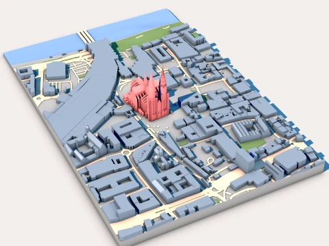 Cologne Cathedral Germany Map 3D Model