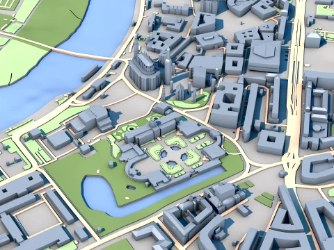 Dresden Cathedral Germany Map 3D Model