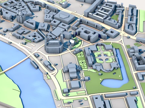 Dresden Cathedral Germany Map 3D Model