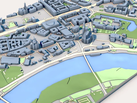 Dresden Cathedral Germany Map 3D Model