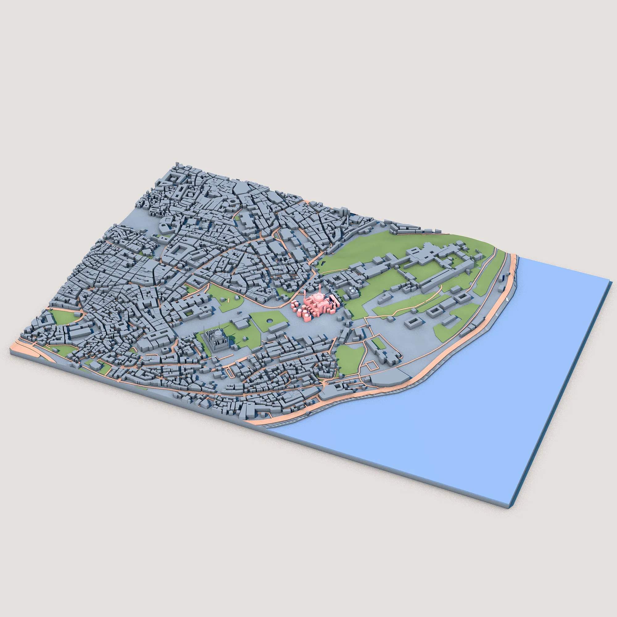 Hagia Sophia Grand Mosque in Istanbul Turkey Map 3D Model .c4d .max .obj .3ds .fbx .stl .blend 