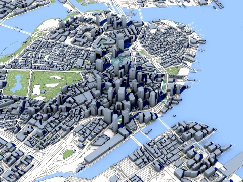 Stadtbild Boston in Massachusetts, Karte der Vereinigten Staaten 3D Modell