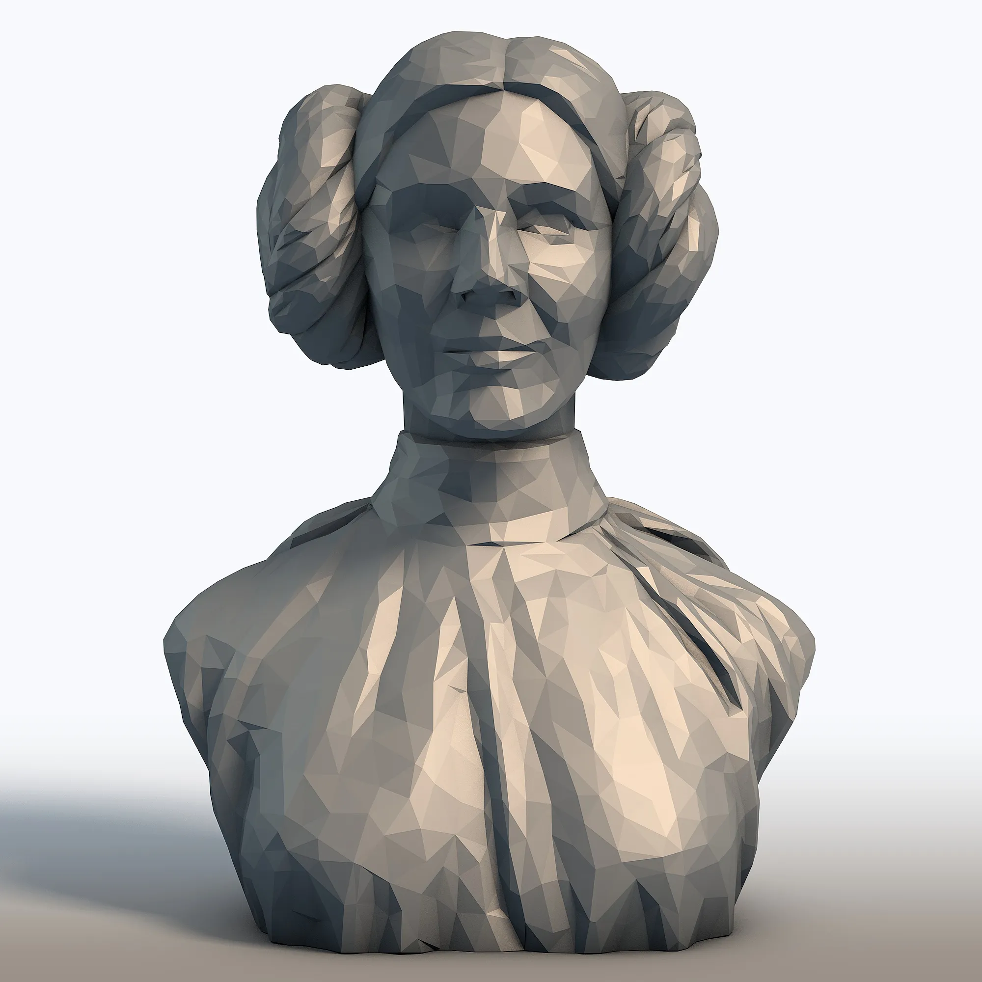 Carrie Fisher Bust Princess Leia Low Poly Sculpture 3D Model .c4d .max .obj .3ds .fbx .stl .blend