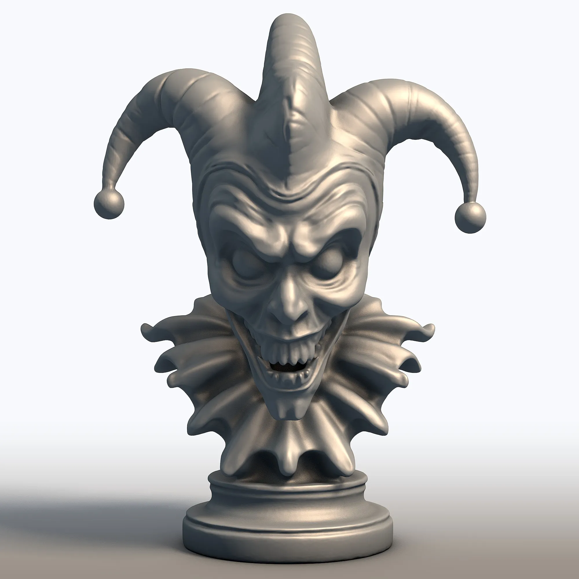 Creepy Jester Bust - Sinister Clown Head Sculpture - Halloween Horror Decor 3D Print Model .c4d .max .obj .3ds .fbx .stl .blend