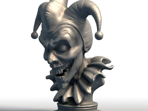 Creepy Jester Bust - Sinister Clown Head Sculpture - Halloween Horror Decor 3D Print Model