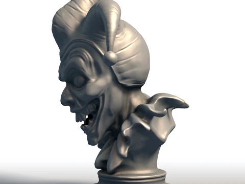 Creepy Jester Bust - Sinister Clown Head Sculpture - Halloween Horror Decor 3D Print Model