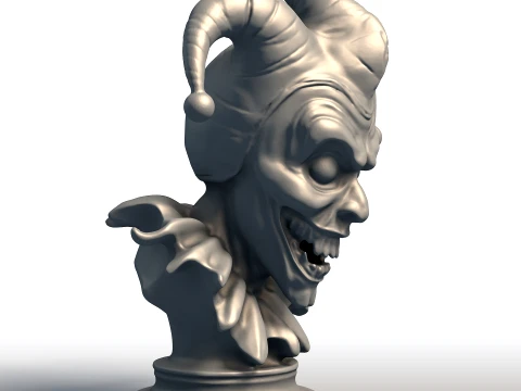 Creepy Jester Bust - Sinister Clown Head Sculpture - Halloween Horror Decor 3D Print Model