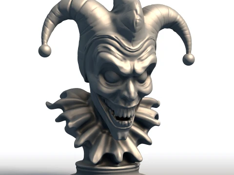 Creepy Jester Bust - Sinister Clown Head Sculpture - Halloween Horror Decor 3D Print Model
