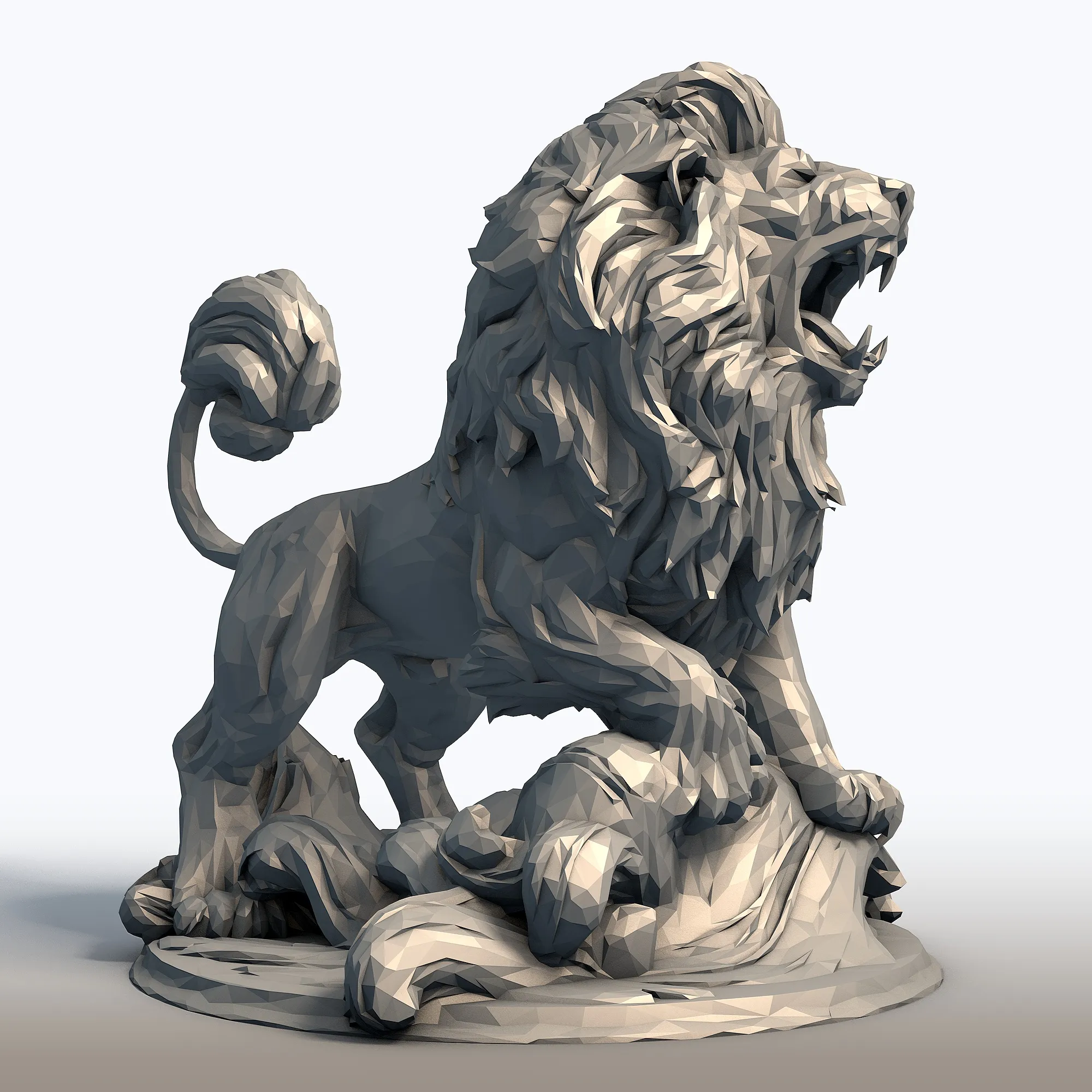 Hungry Lion Low Poly Sculpture - Predatory Big Cat Model - Geometric Wildlife Art 3D Print Model .c4d .max .obj .3ds .fbx .stl .blend