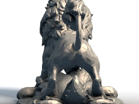Hungry Lion Low Poly Sculpture - Predatory Big Cat Model - Geometric Wildlife Art 3D Print Model
