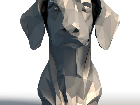 Busto de cabeza de Dachshund de baja poli - Escultura geom&eacute;trica de perro Wiener - Retrato minimalista de mascota Modelo de impresión 3D