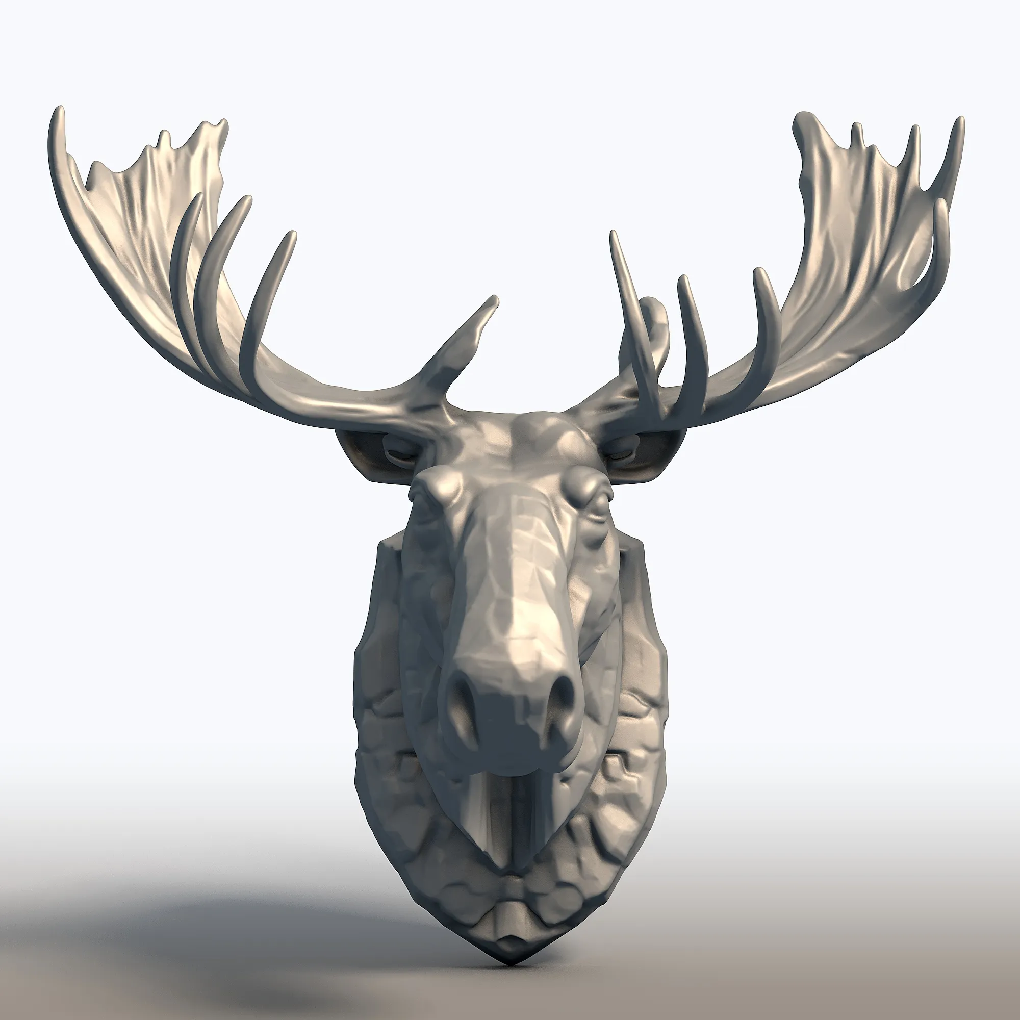 Moose Head Wall Sculpture - Majestic Wildlife Trophy - Bull Moose Antlers Decor 3D Print Model .c4d .max .obj .3ds .fbx .stl .blend 