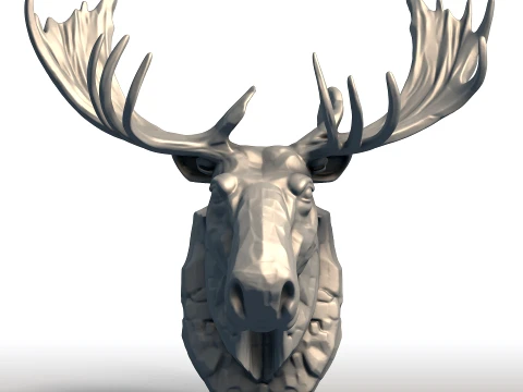 Geyik Kafası Duvar Heykeli - G&ouml;rkemli Yaban Hayatı &Ouml;d&uuml;l&uuml; - Boğa Geyiği Boynuzları Dekoru 3D Baskı Modeli