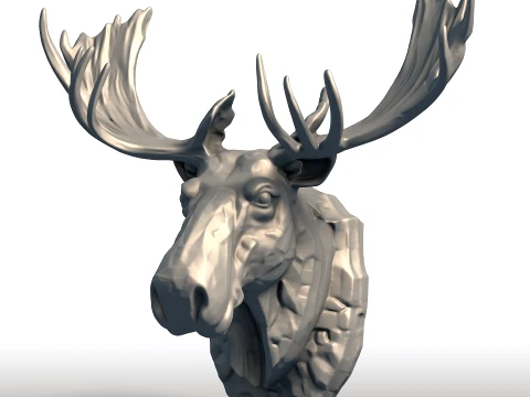 Moose Head Wall Sculpture - Majestic Wildlife Trophy - Bull Moose Antlers Decor 3D Print Model