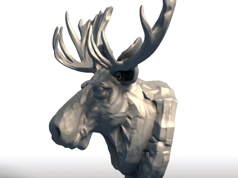 Moose Head Wall Sculpture - Majestic Wildlife Trophy - Bull Moose Antlers Decor 3D Print Model