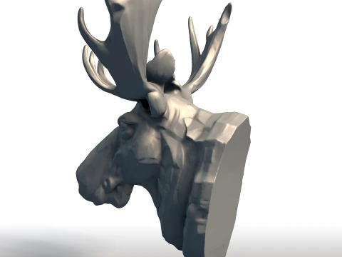 Moose Head Wall Sculpture - Majestic Wildlife Trophy - Bull Moose Antlers Decor 3D Print Model