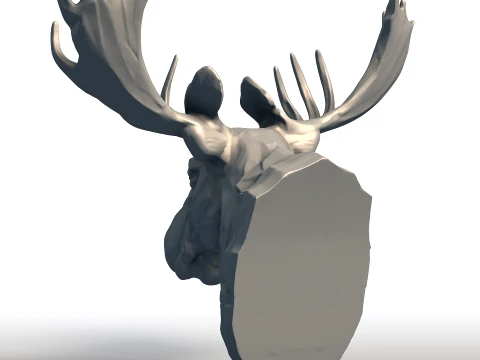 Moose Head Wall Sculpture - Majestic Wildlife Trophy - Bull Moose Antlers Decor 3D Print Model